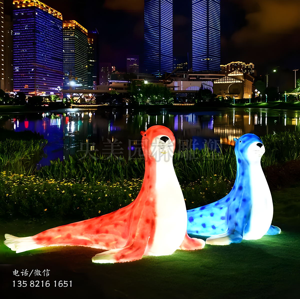 玻璃钢发光海豹雕塑