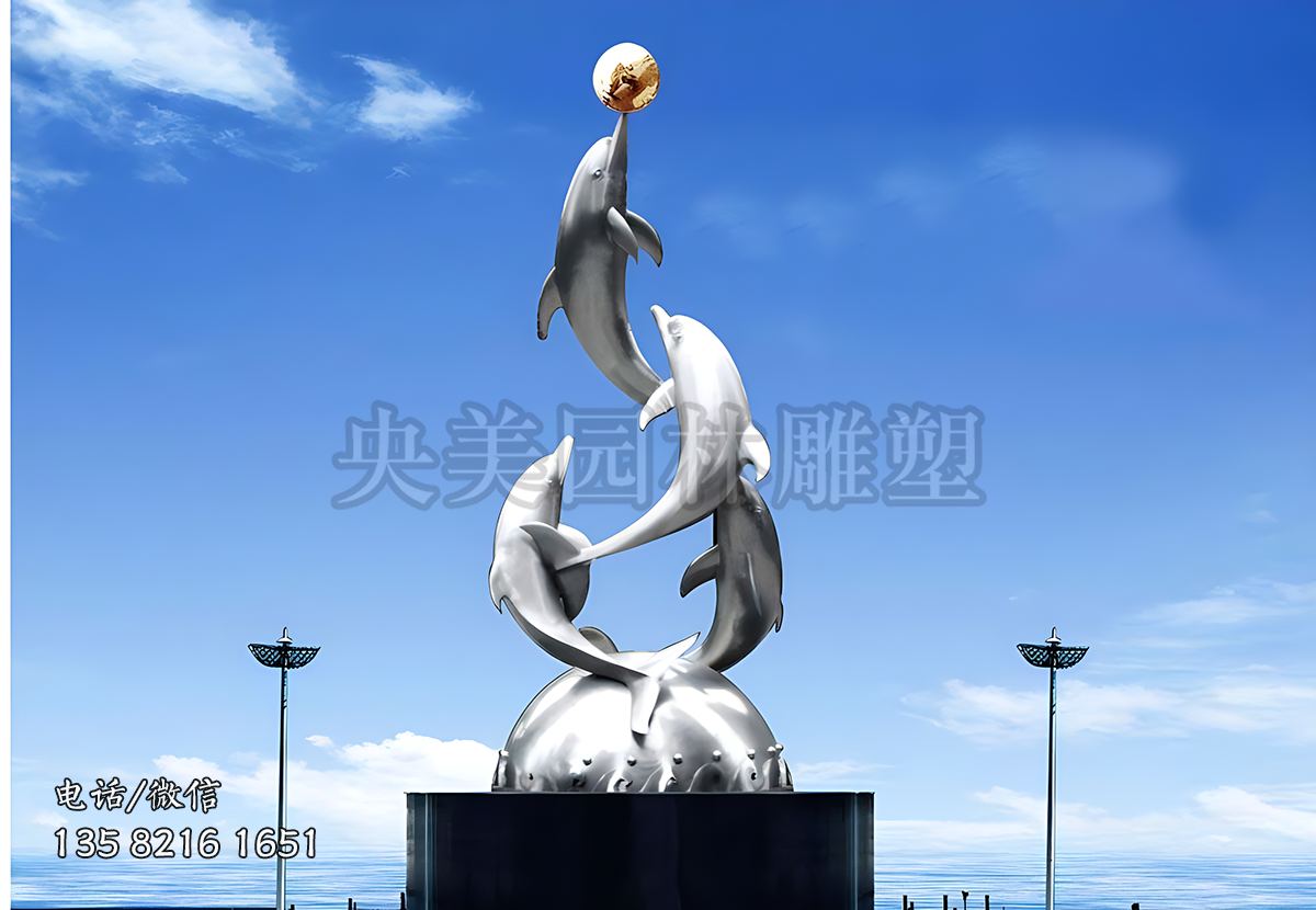 不锈钢海豚景观雕塑