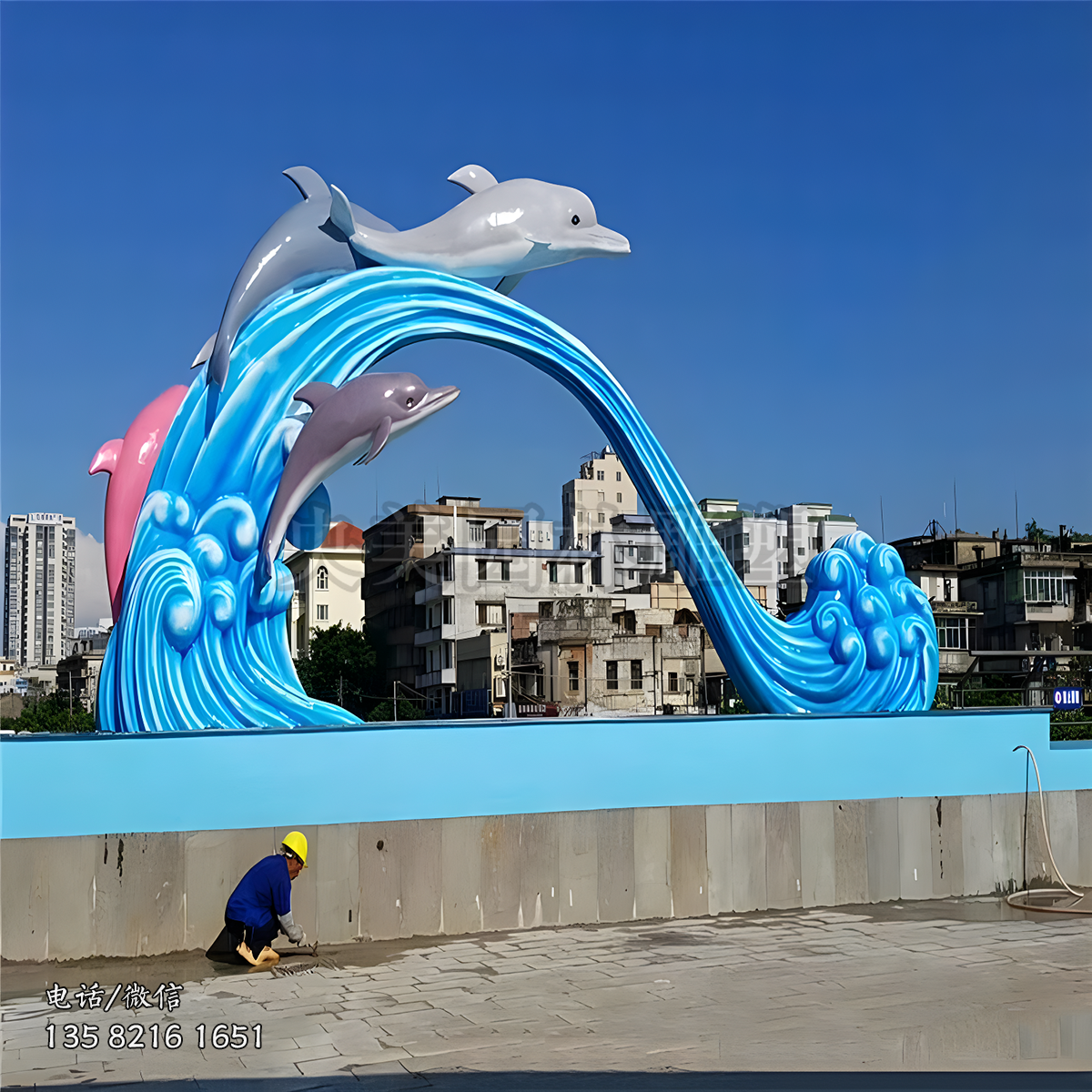 冲浪海豚玻璃钢景观大门造型雕塑