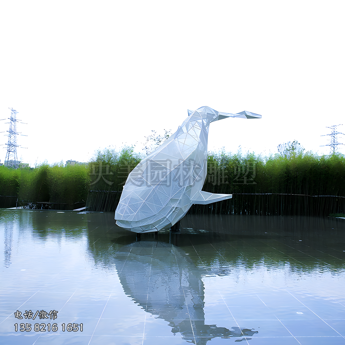 不锈钢网格鲸鱼雕塑