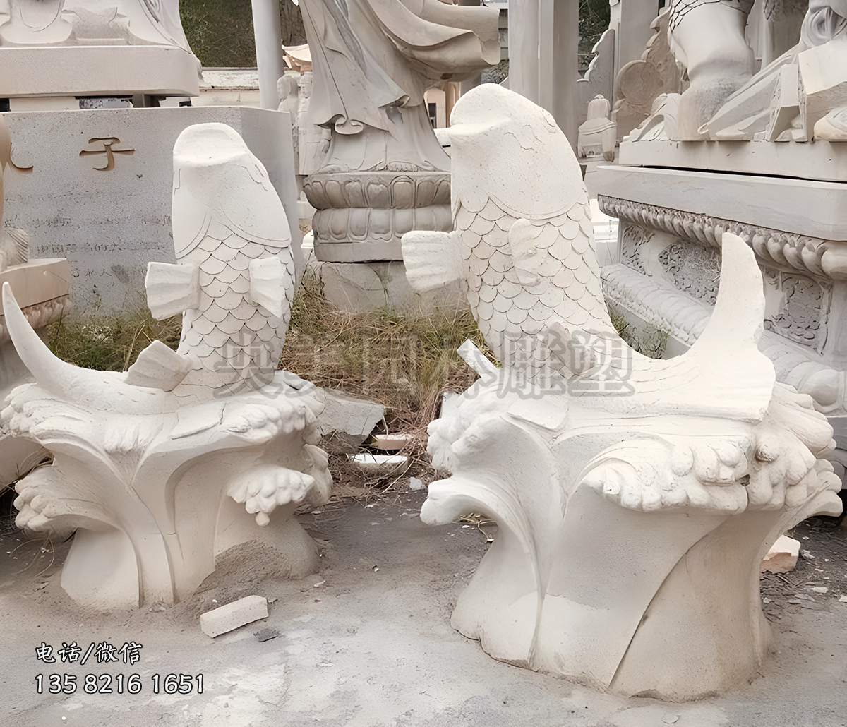 大理石喷水鲤鱼雕塑