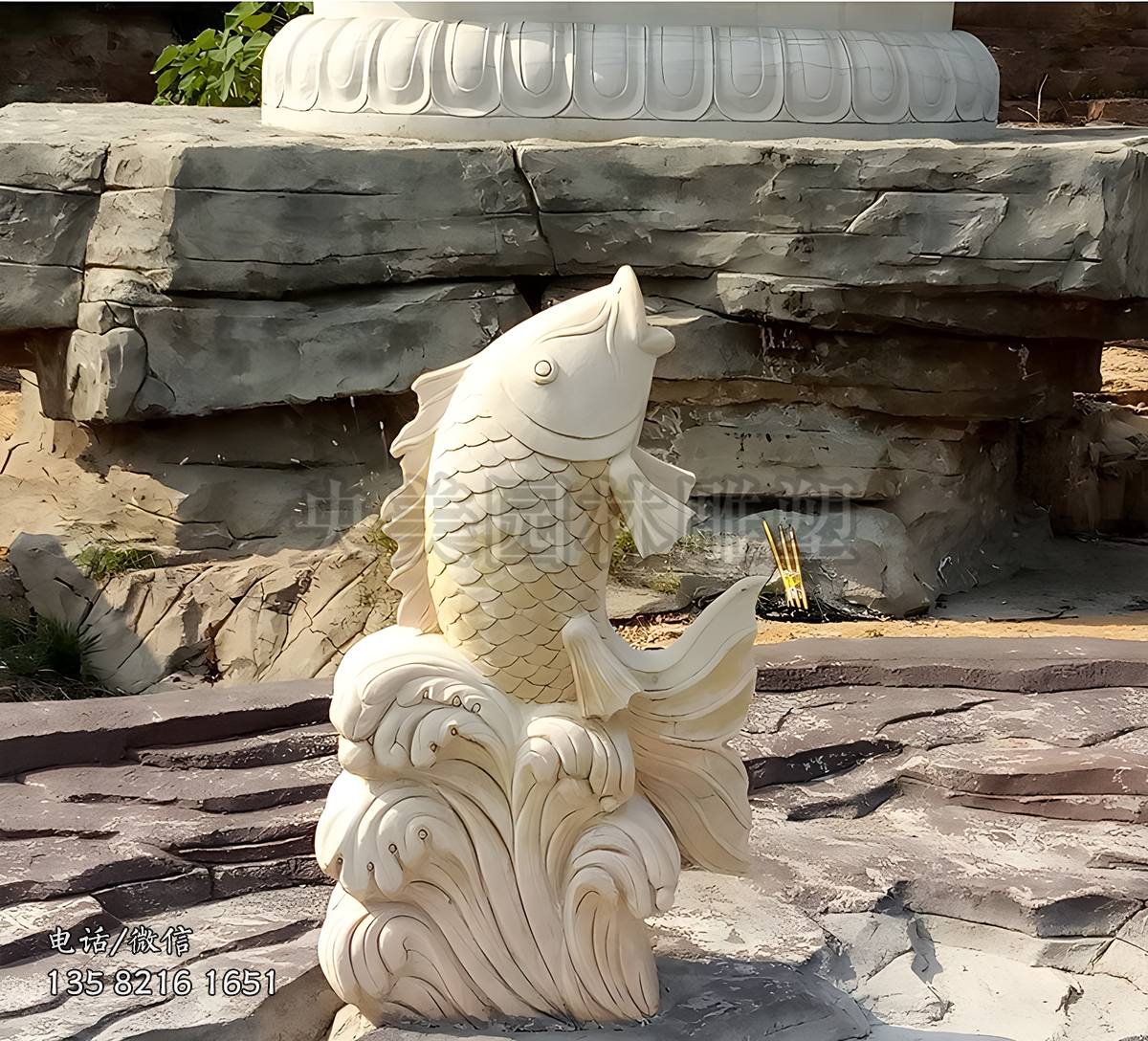 汉白玉鲤鱼喷水雕塑