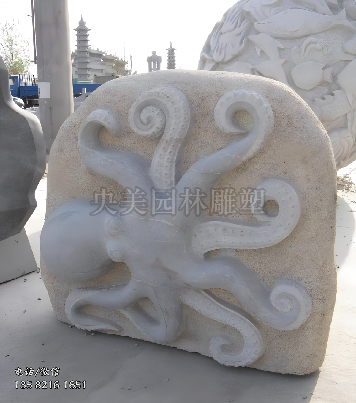 花岗岩浮刻章鱼赢博官网摆件