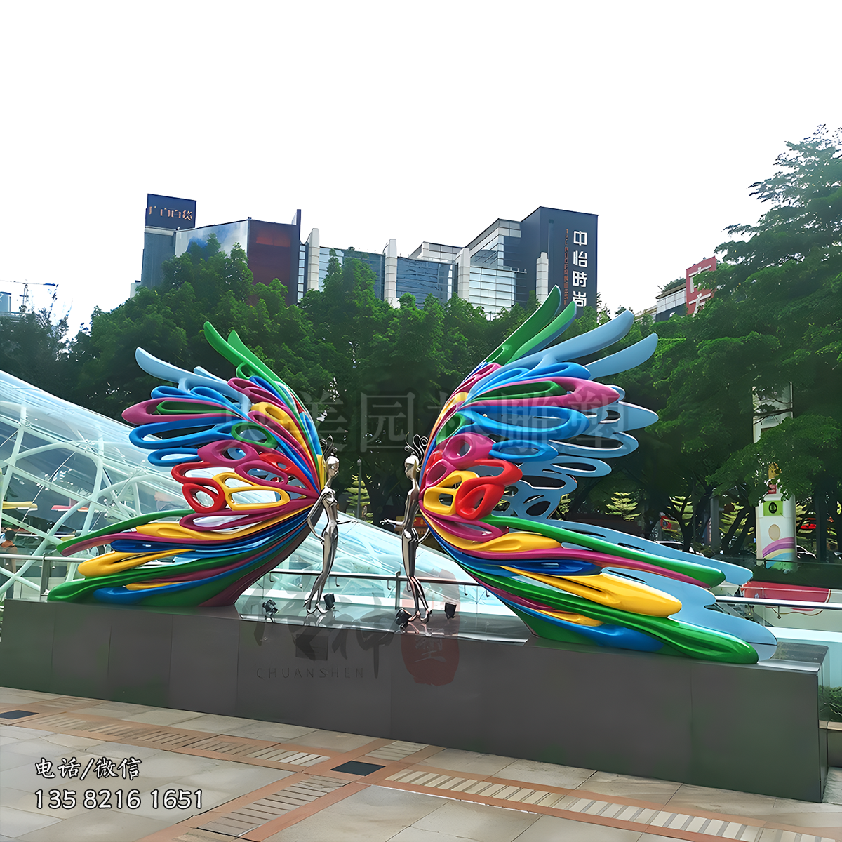 不锈钢彩绘蝴蝶造型公仔形象雕塑