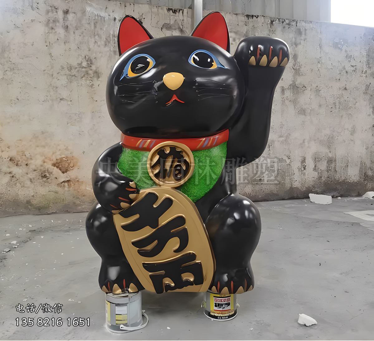 千万两黑色招财猫雕塑摆件