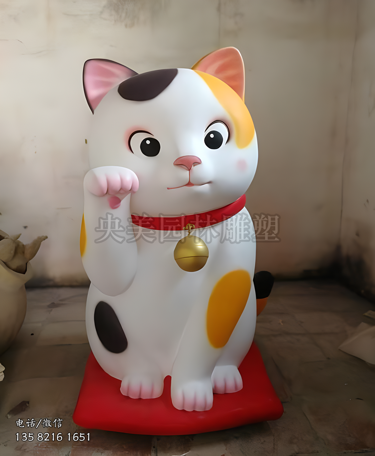 可爱蹲地招财猫雕塑