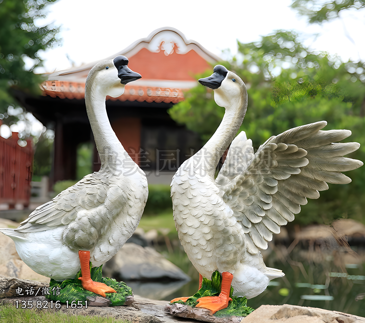 灰色的仿真鹅雕塑