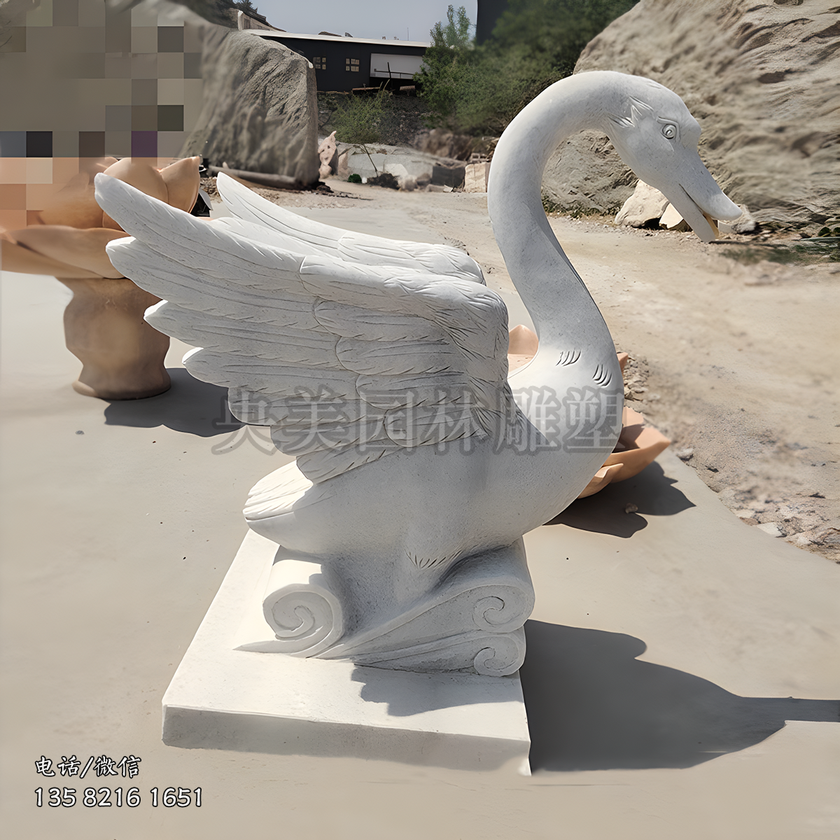 大理石赢博官网喷水鹅雕塑