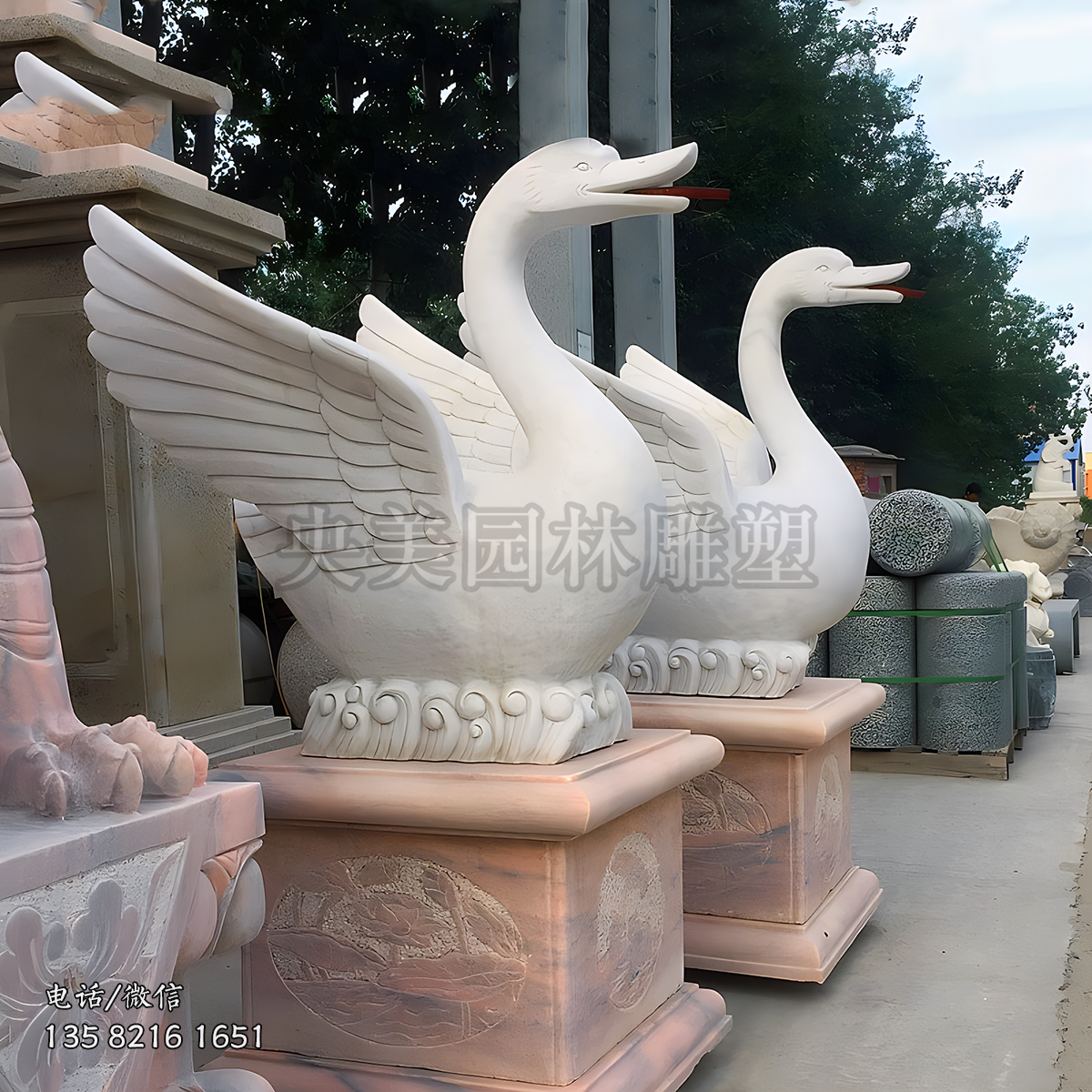 汉白玉赢博官网喷水鹅雕塑