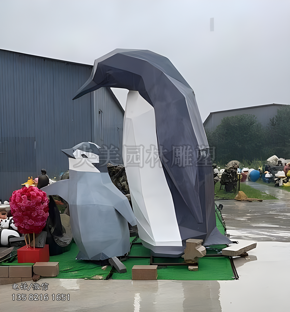不锈钢切面抽象企鹅雕塑