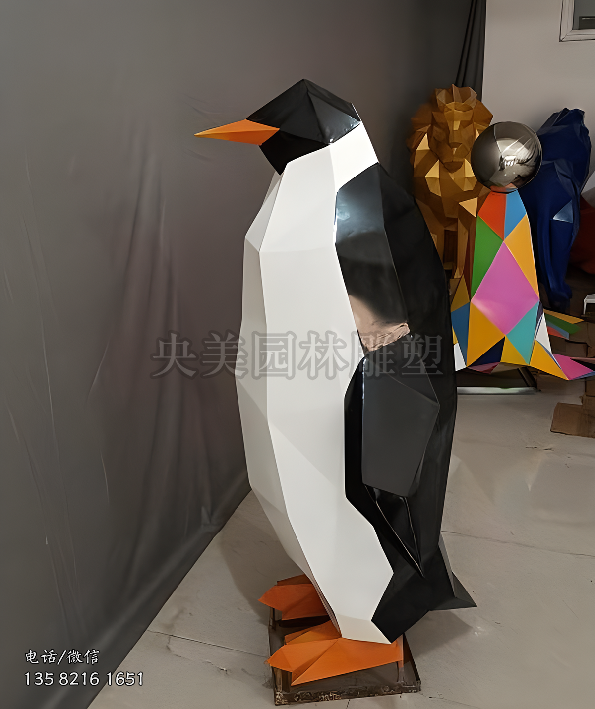 几何块面企鹅不锈钢雕塑