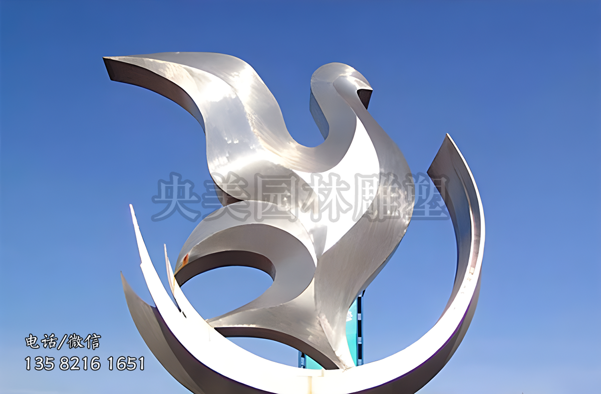 镜面不锈钢抽象鸽子雕塑