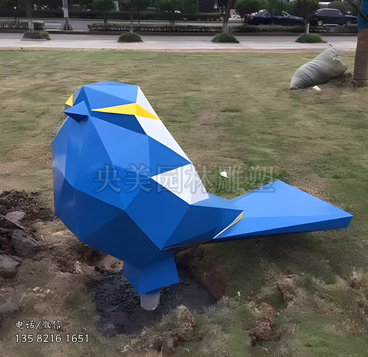 几何块面不锈钢小鸟雕塑
