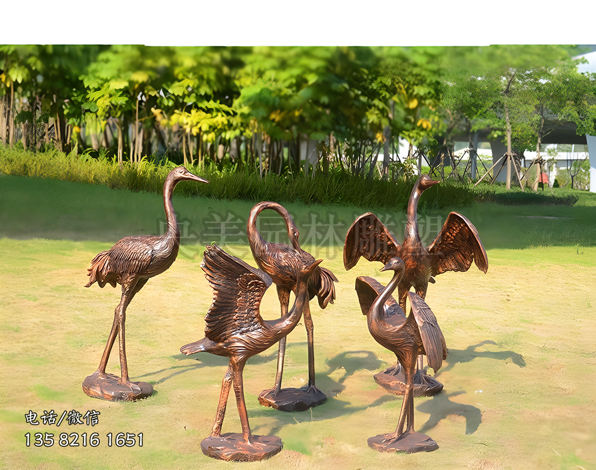 玻璃钢仿紫铜仙鹤雕塑