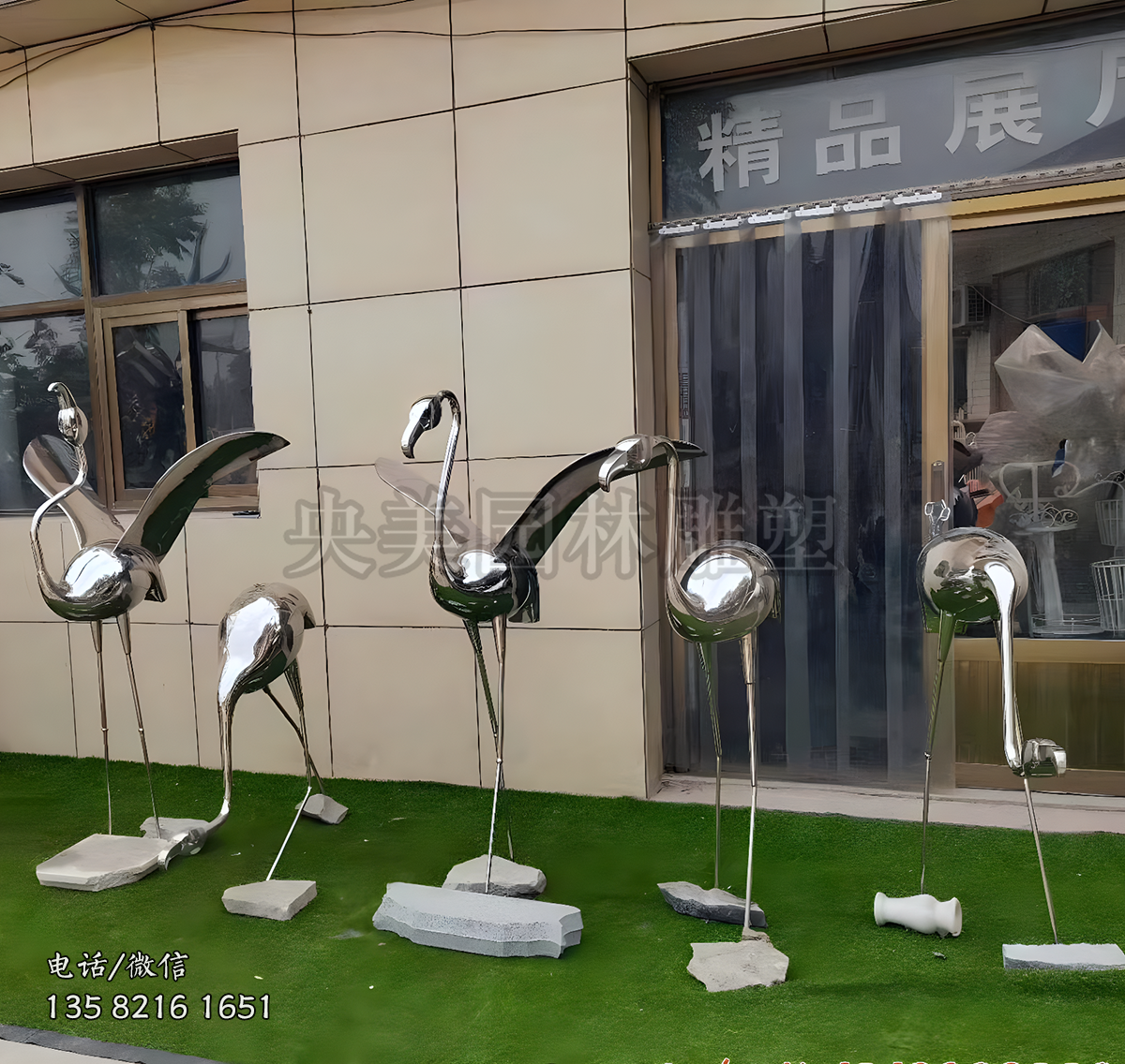 不锈钢镜面抽象仙鹤雕塑