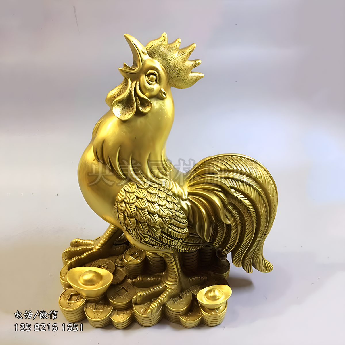 黄铜铸造招财公鸡雕塑摆件