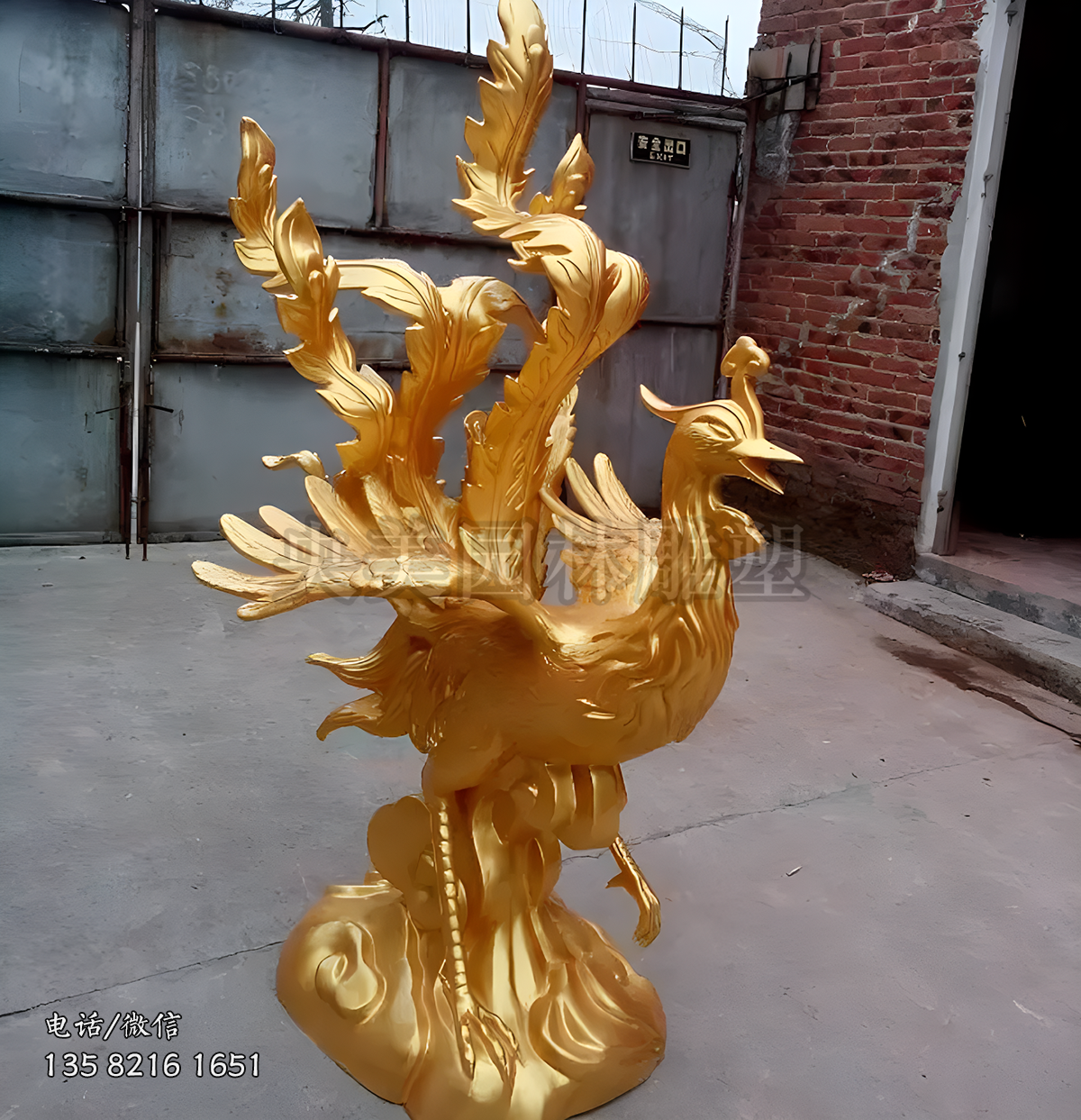 金色玻璃钢凤凰雕塑