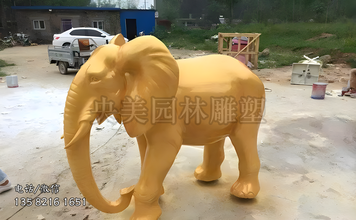 漆金玻璃钢大象雕塑