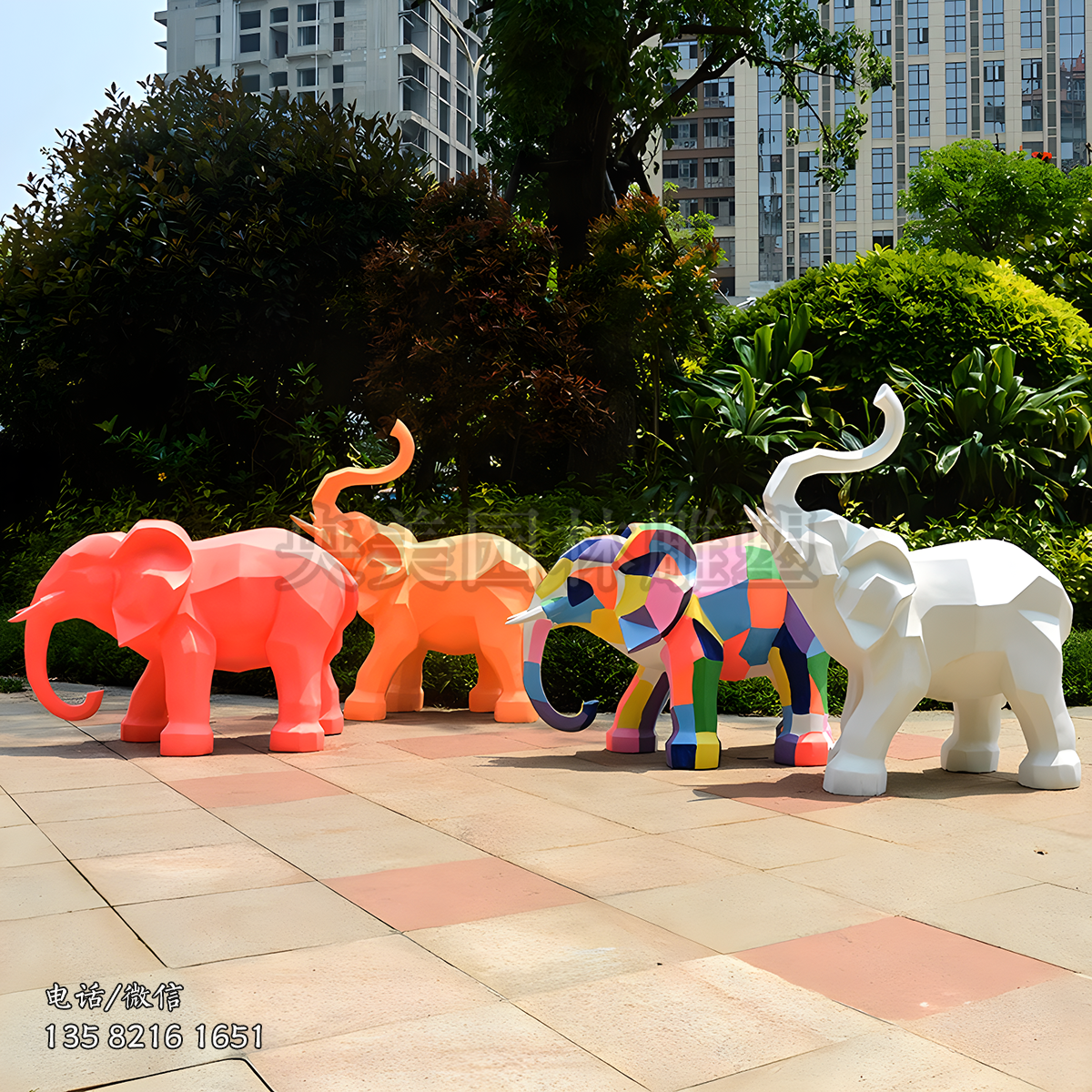 几何块面玻璃钢大象雕塑