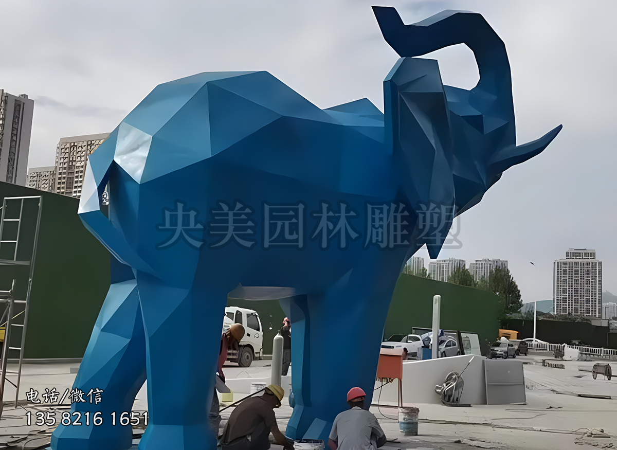 几何块面大象不锈钢雕塑