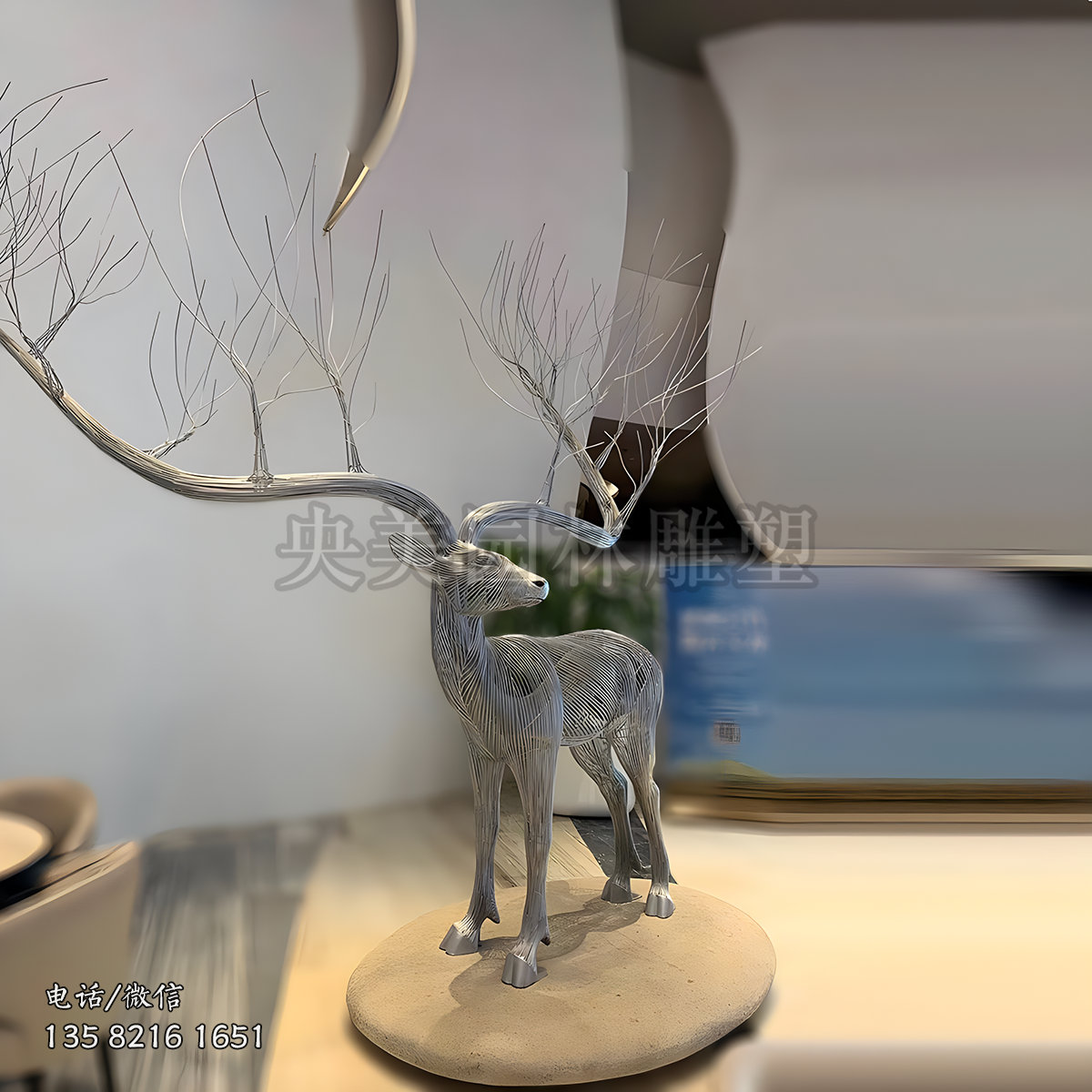 铁艺艺术编织梅花鹿造型雕塑