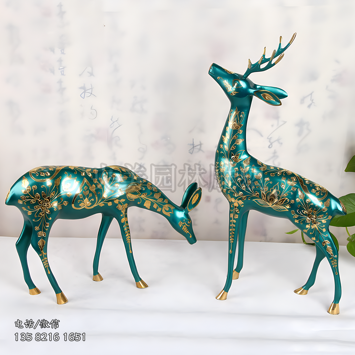 玻璃钢彩绘仿景泰蓝创意鹿雕塑