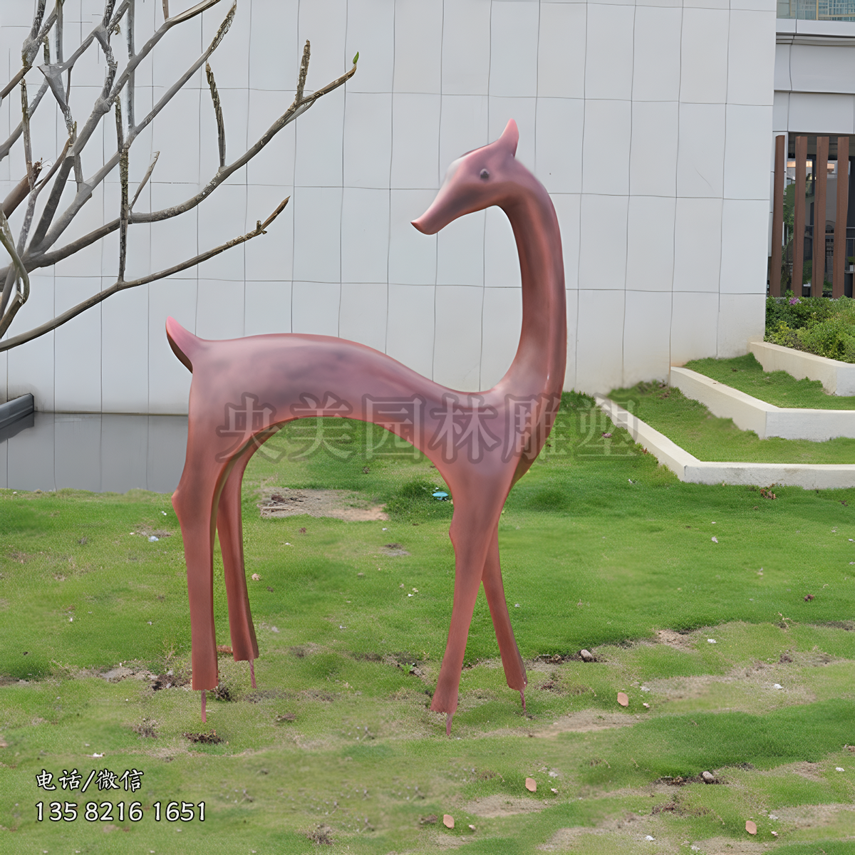 仿铜色玻璃钢艺术梅花鹿抽象雕塑