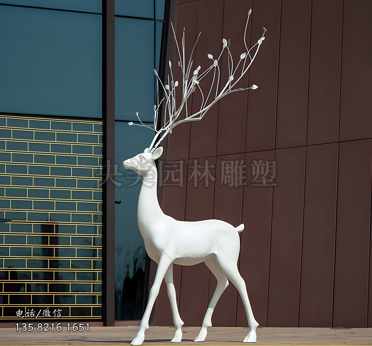 玻璃钢头上张树的梅花鹿雕塑摆件
