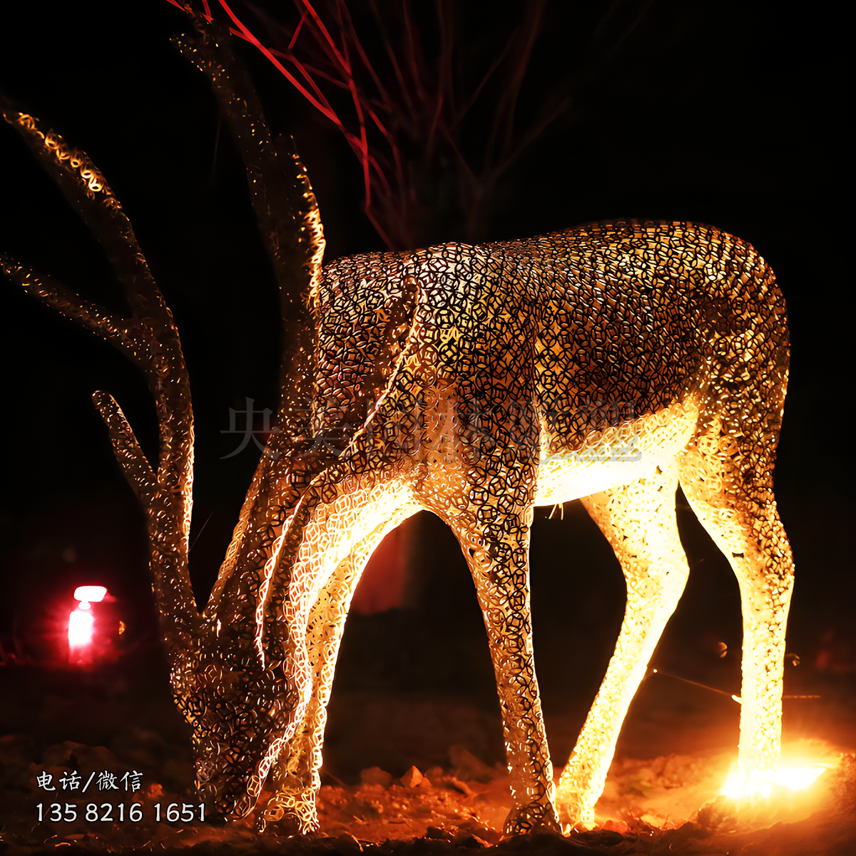 不锈钢扣款发光梅花鹿雕塑摆件