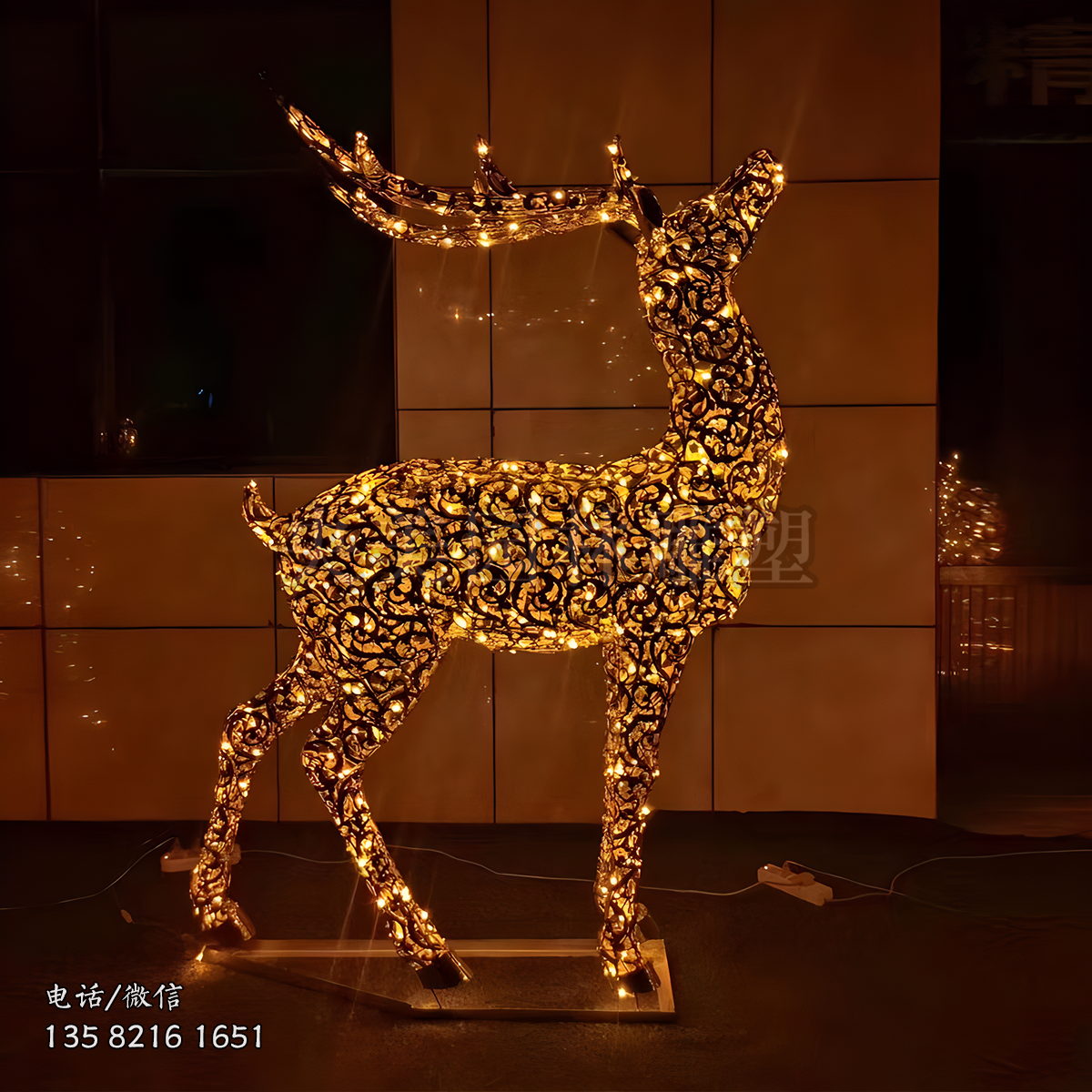 铁艺不锈钢网状镂空发光梅花鹿雕塑