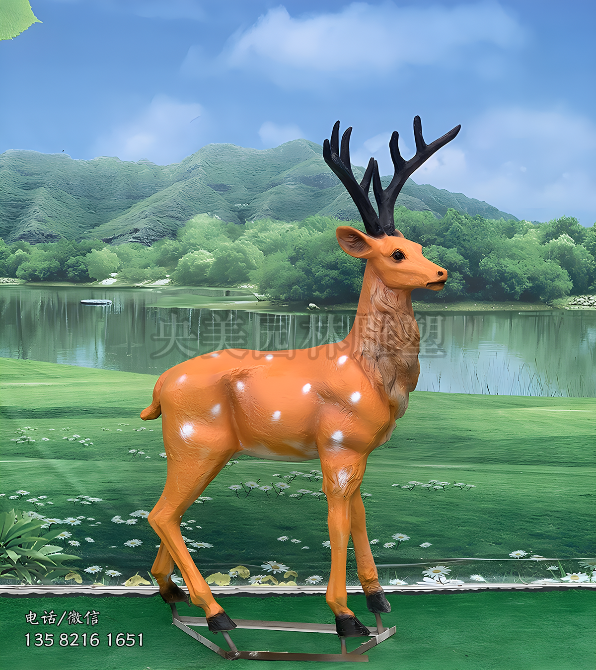 玻璃钢仿真公鹿雕塑