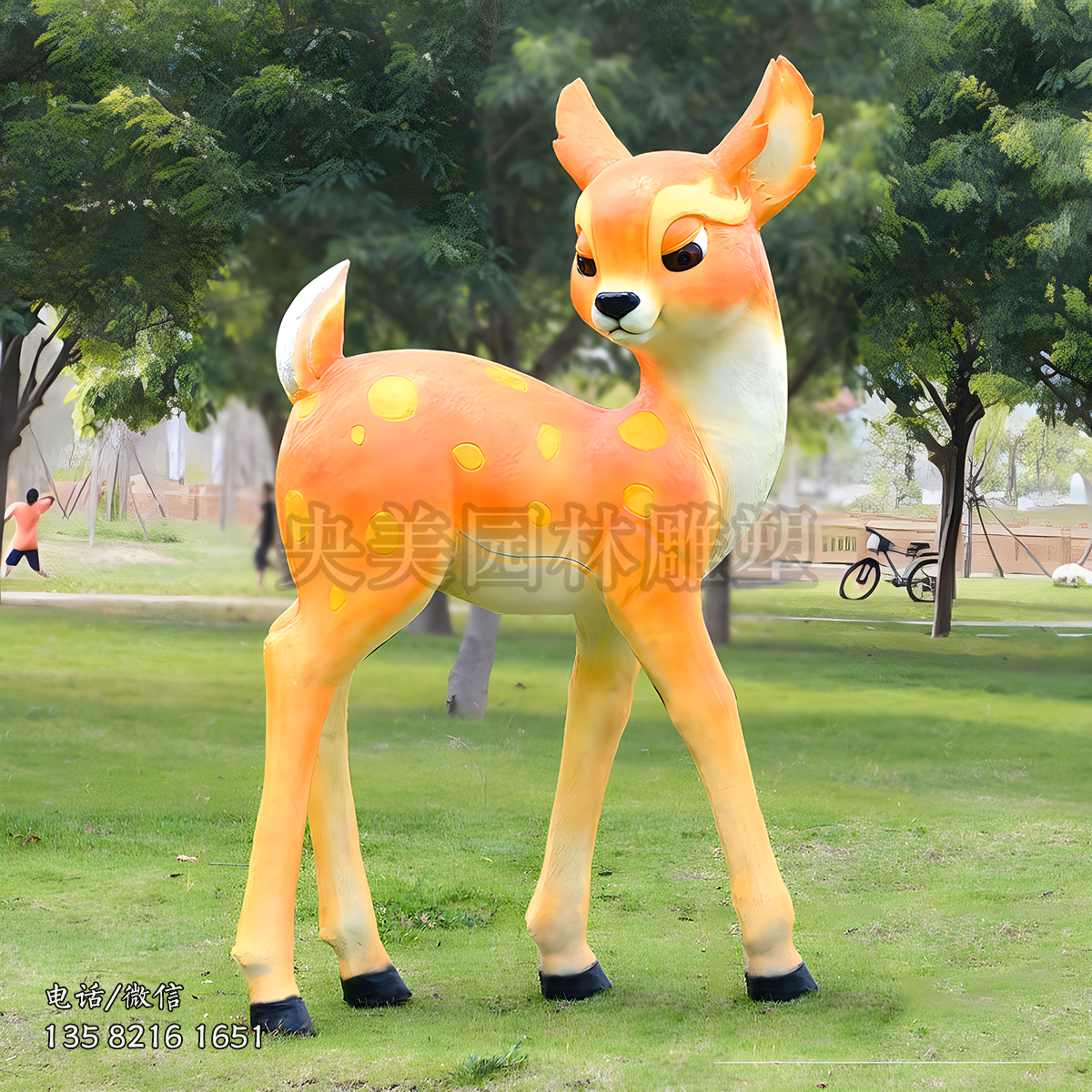 金黄色回头玻璃钢卡通梅花鹿雕塑
