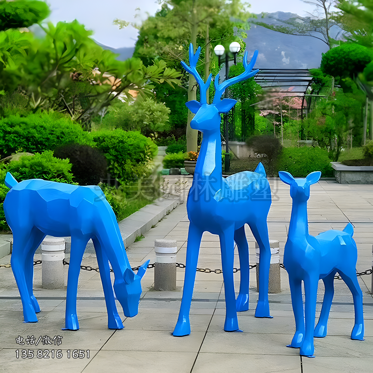 玻璃钢几何块面鹿雕塑
