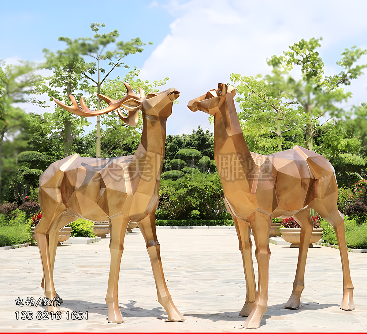 仿铜块面鹿雕塑