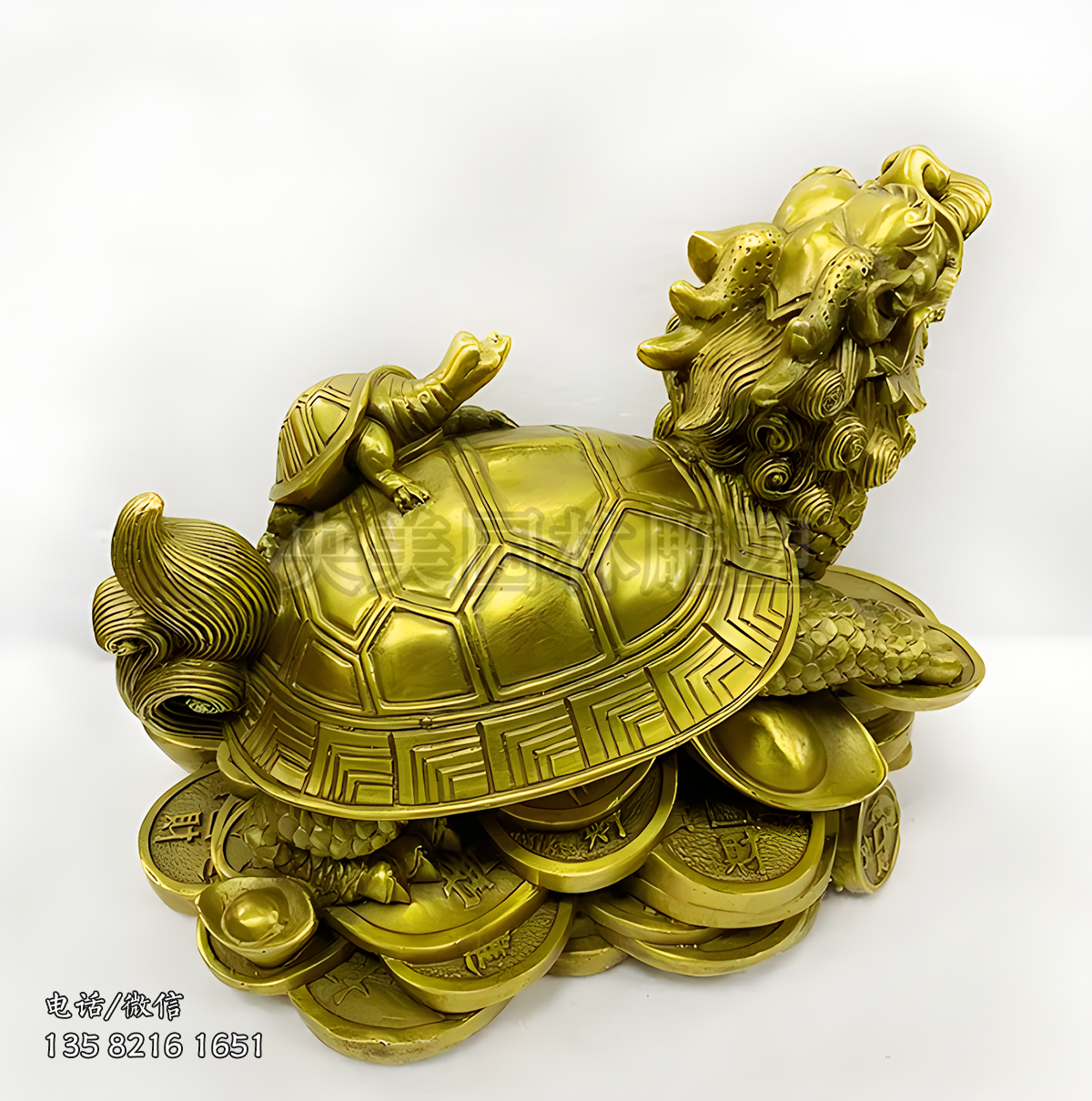 纯铜铸造招财龙龟雕塑摆件