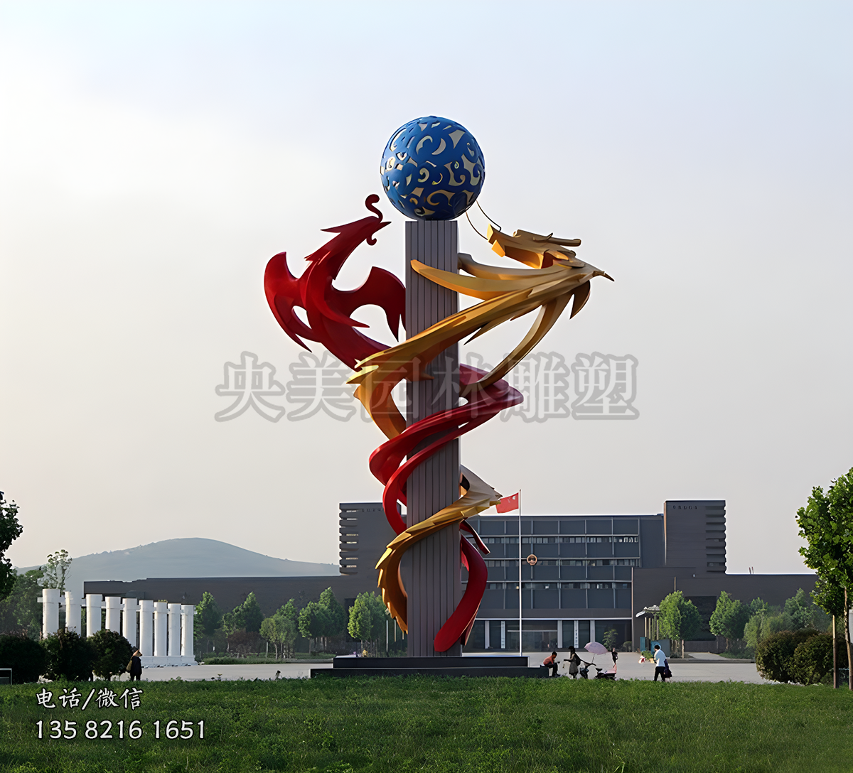 龙凤戏珠不锈钢景观雕塑