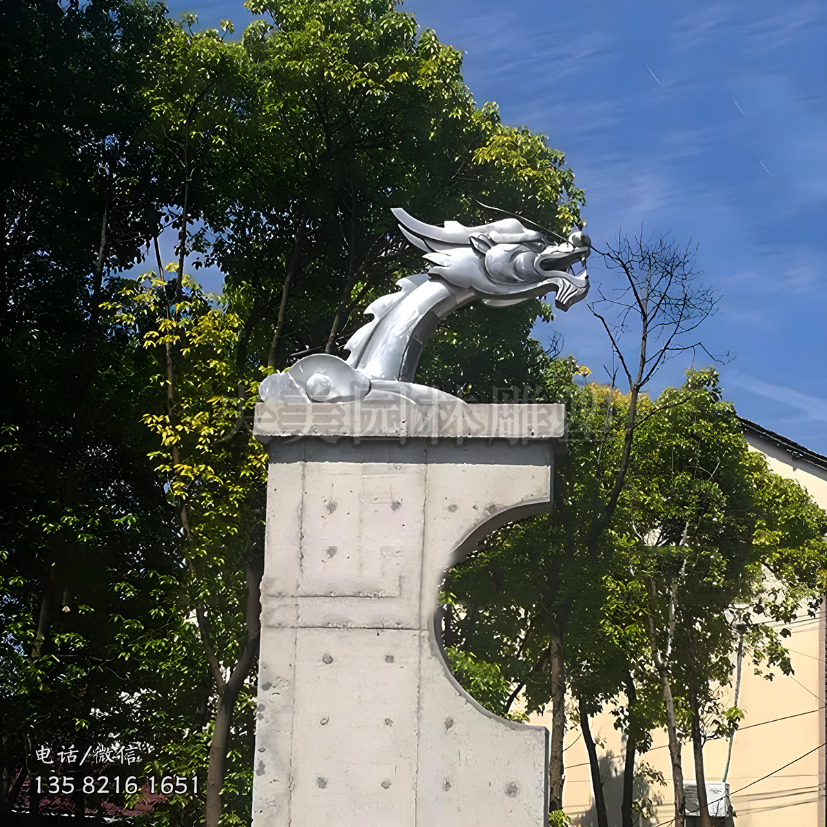 不锈钢龙头大门柱头装饰雕塑