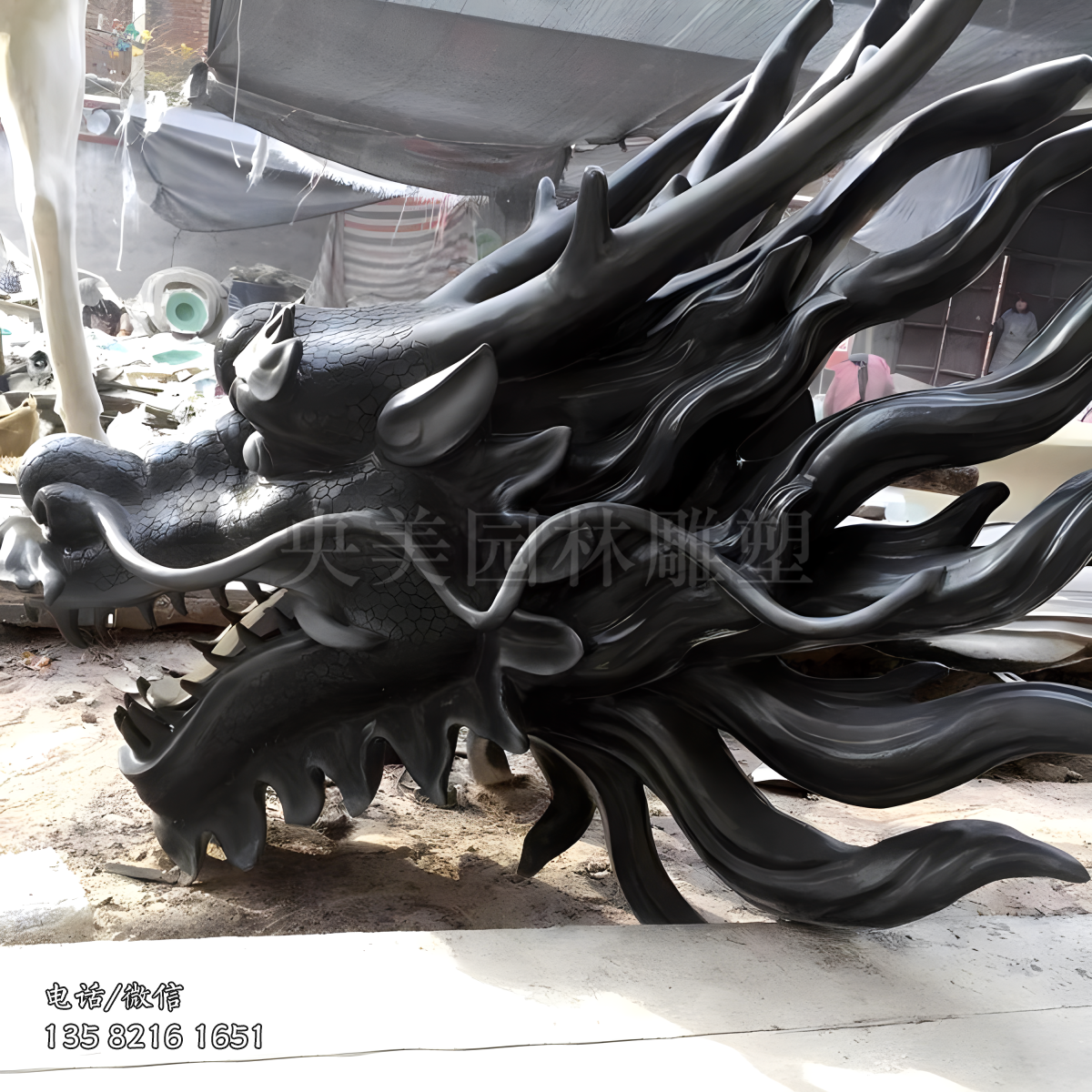黑色玻璃钢仿真龙头雕塑
