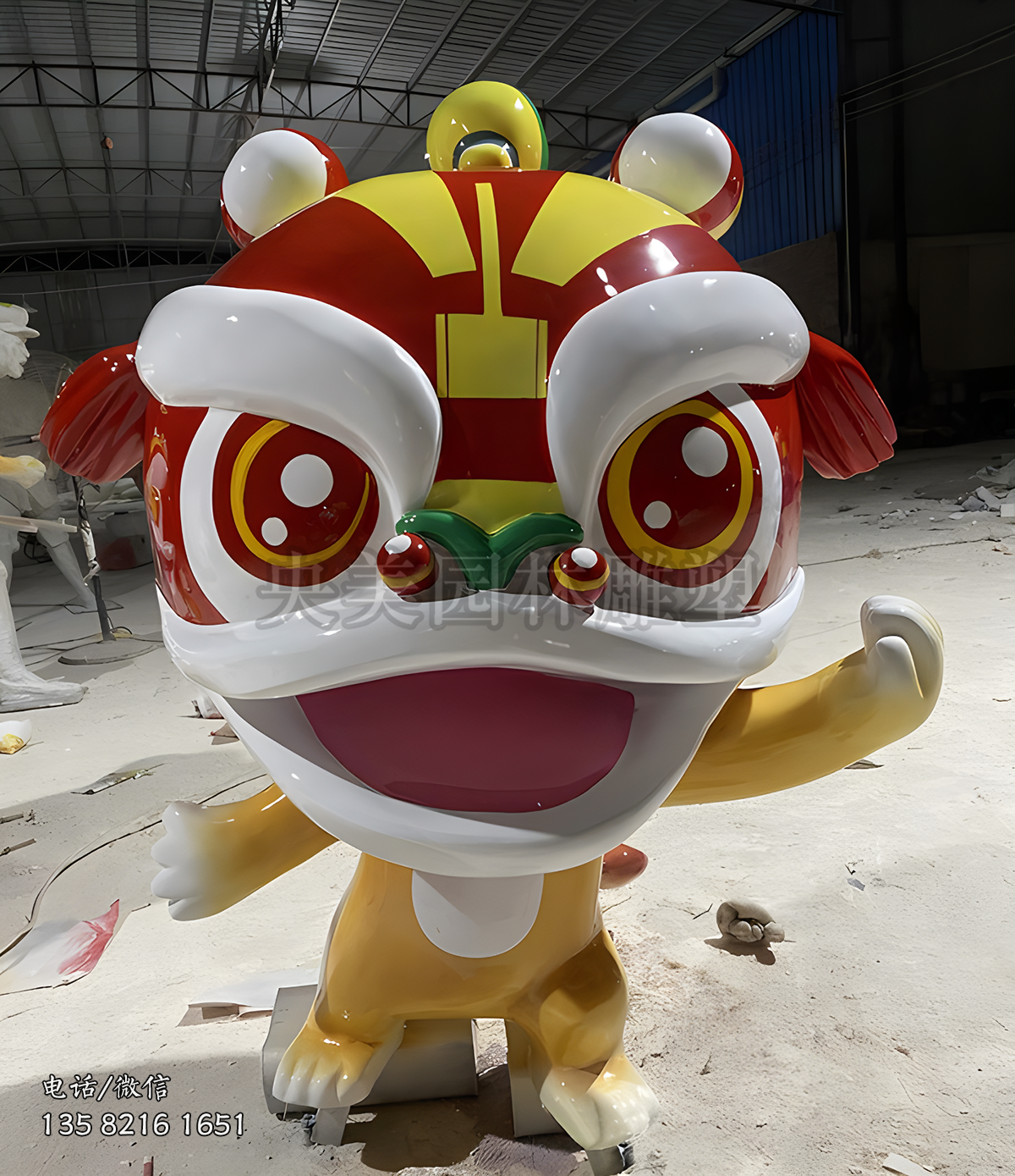 玻璃钢传统舞狮子造型卡通狮子雕塑