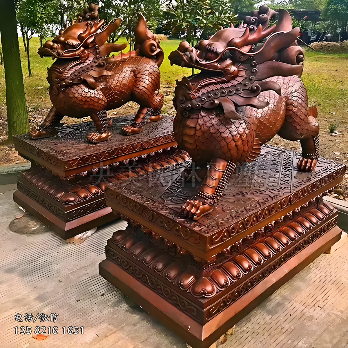 紫铜色纯铜麒麟神兽铜雕塑
