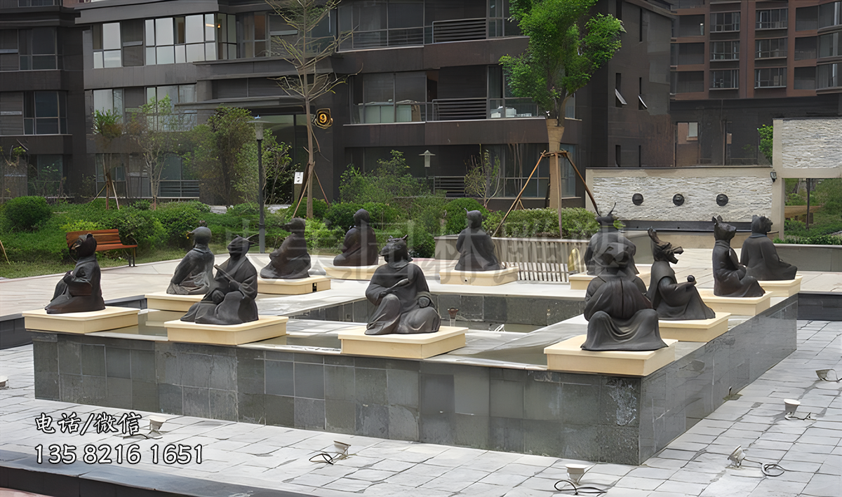 坐姿兽首人身十二生肖铜雕水景装饰摆件