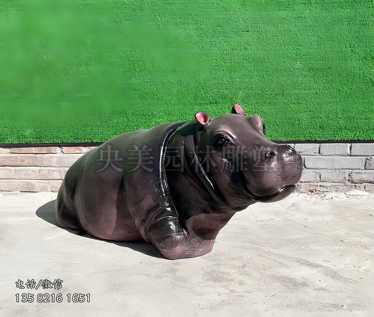 玻璃钢仿真卧地河马雕塑