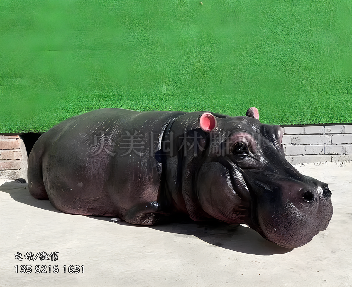 玻璃钢仿真河马，卧地（水）河马雕塑