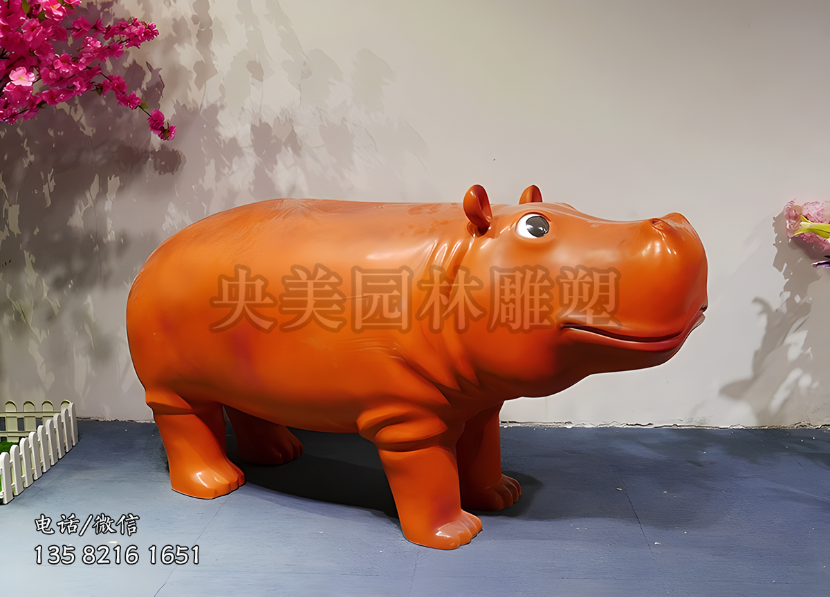 玻璃钢喷漆仿真河马雕塑