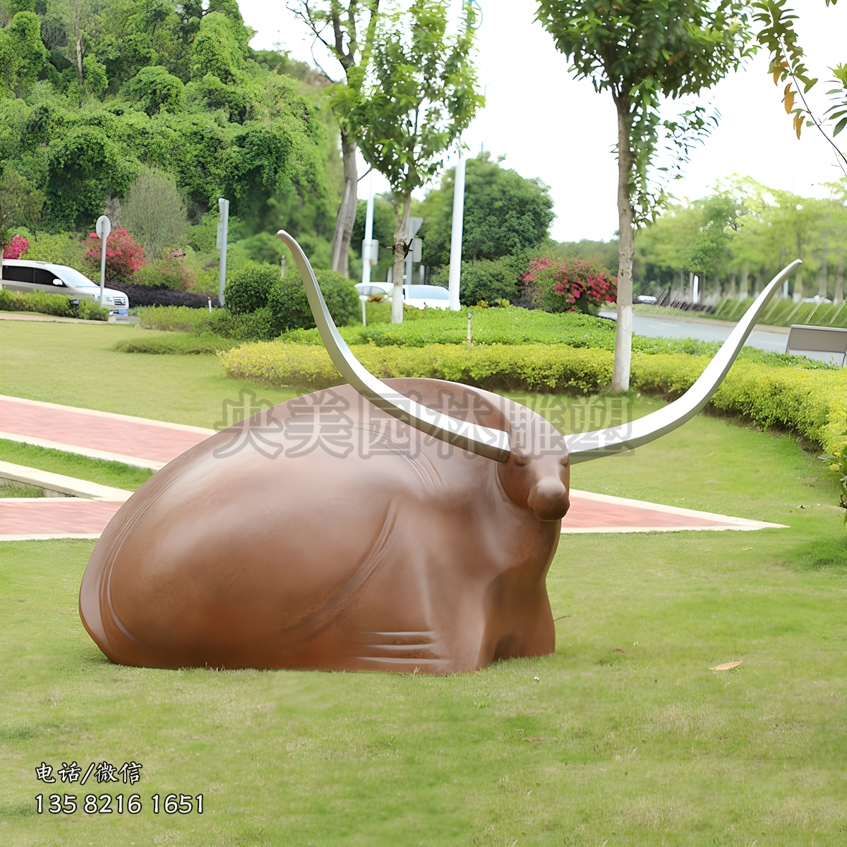不锈钢抽象牛雕塑