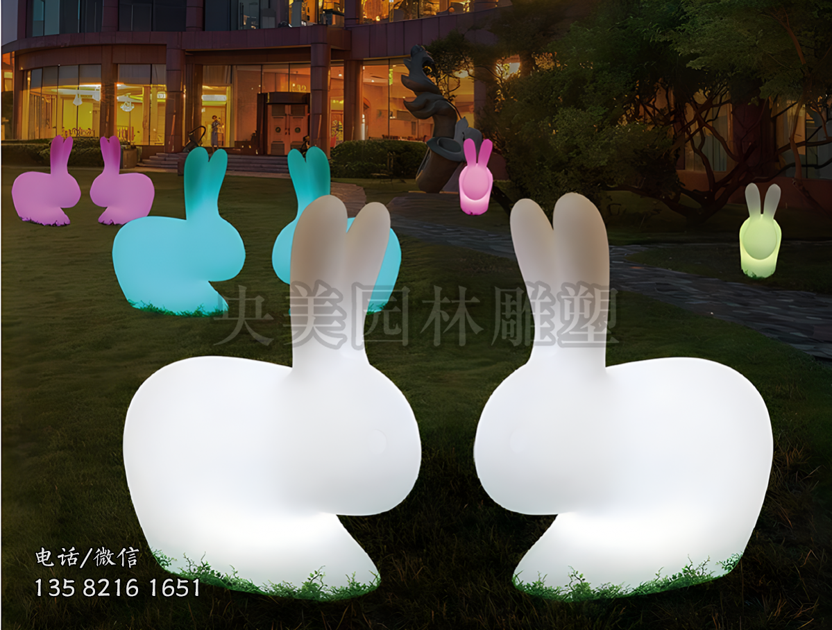 玻璃钢抽象发光兔子雕塑