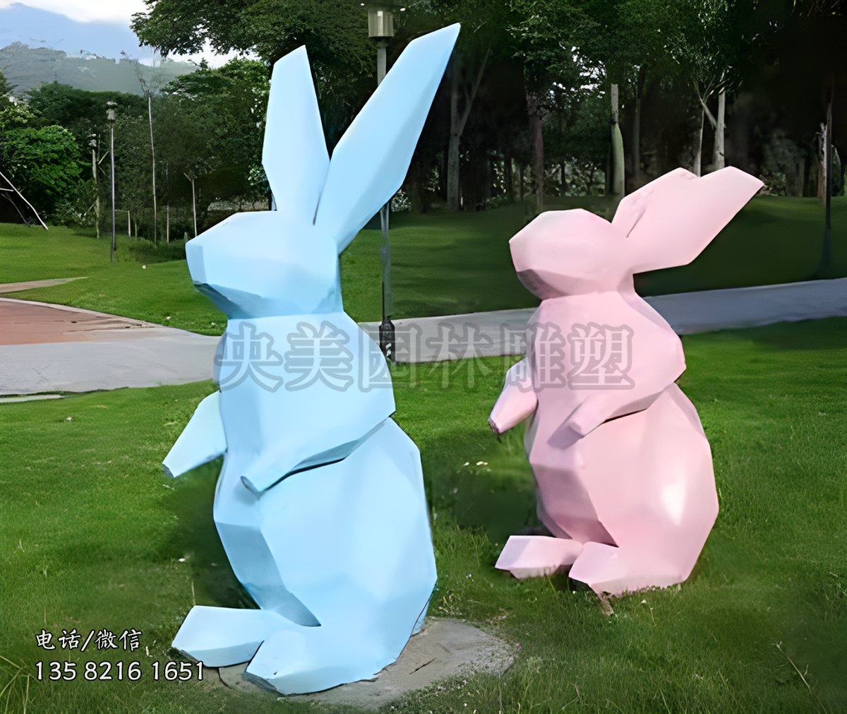 不锈钢块面兔子雕塑摆件