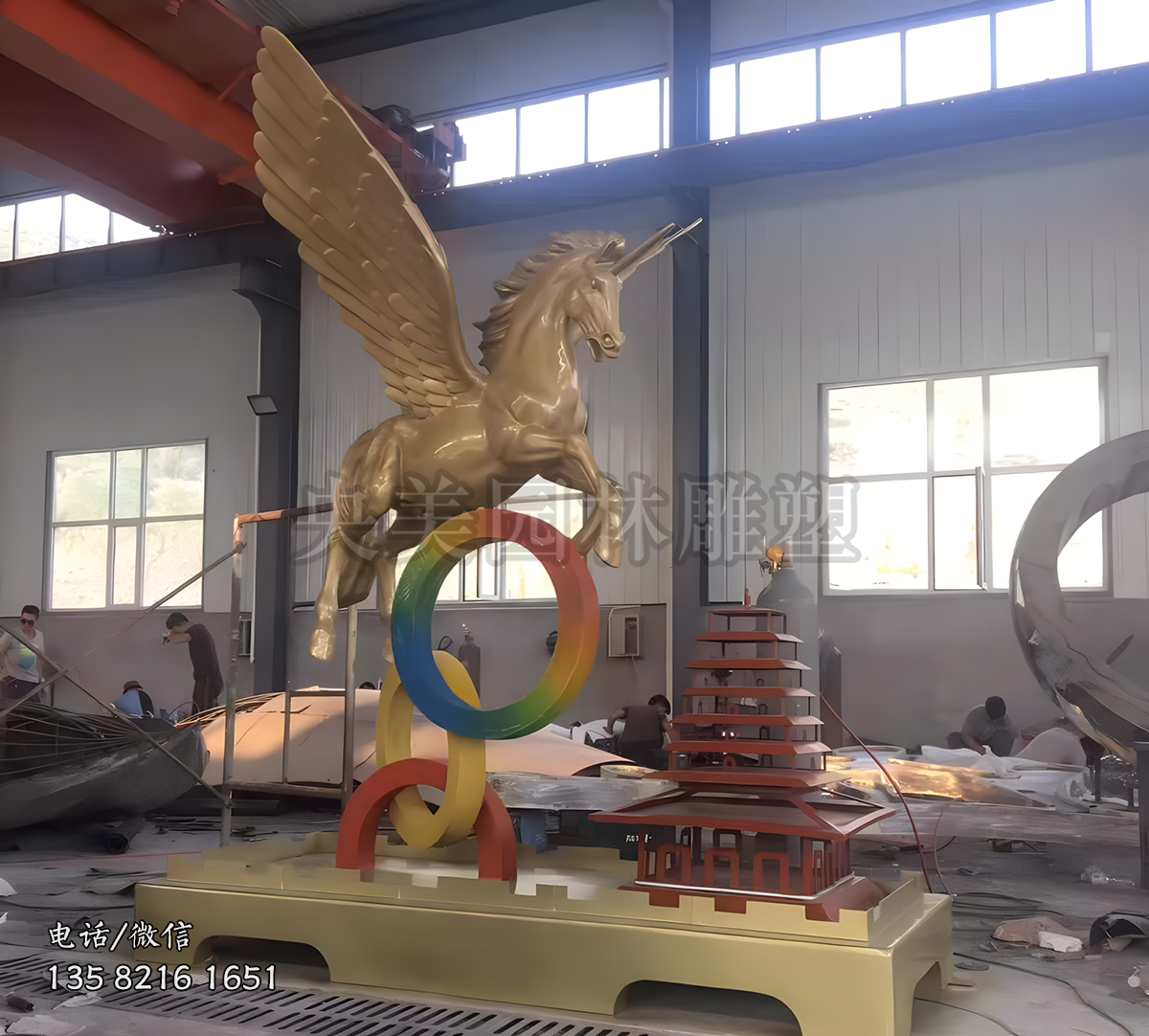 玻璃钢飞马独角兽景观雕塑