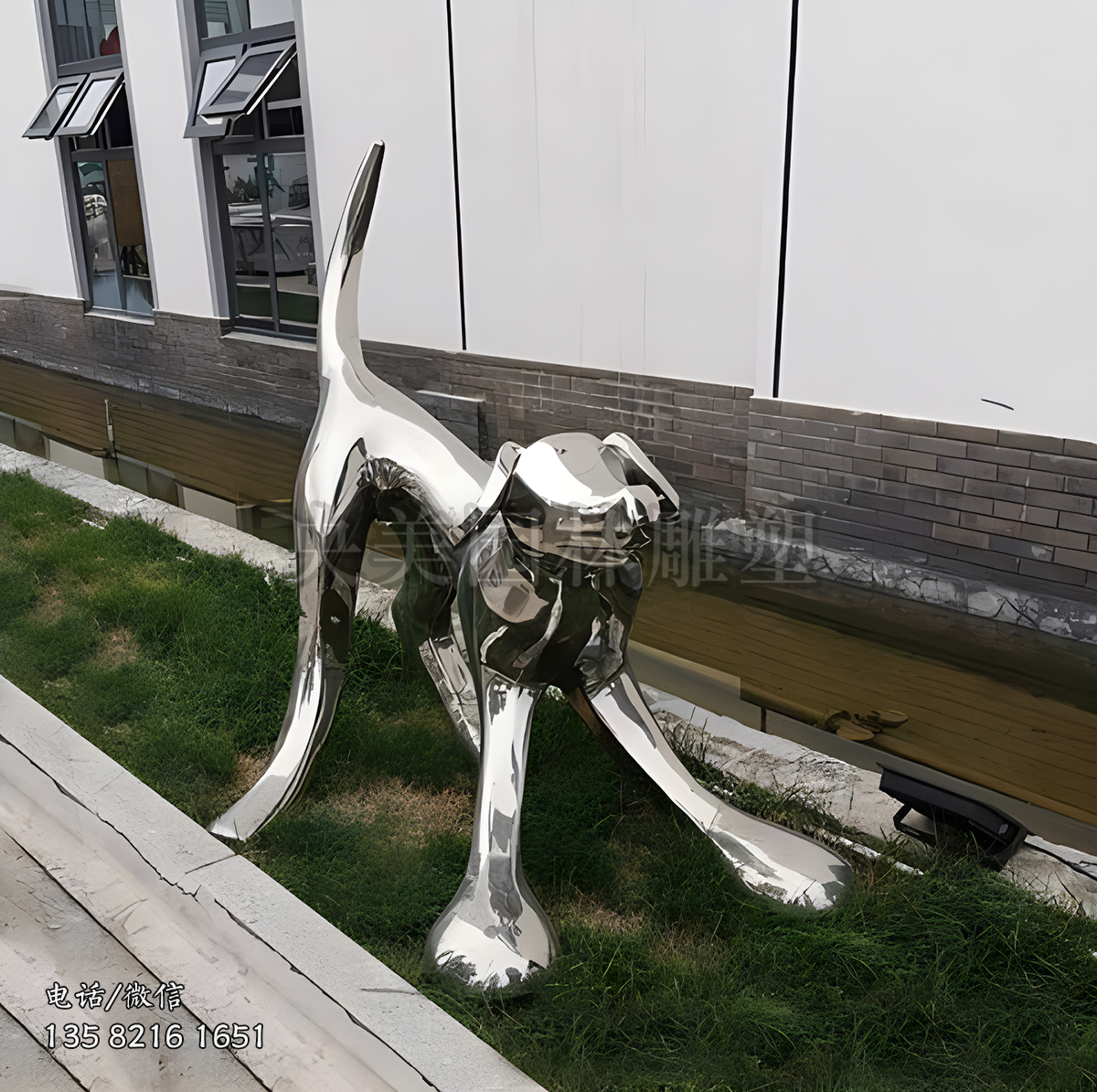 几何型镜面不锈钢狗雕塑