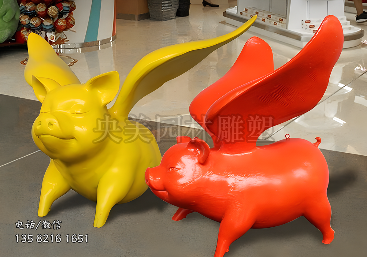 玻璃钢卡通飞猪雕塑